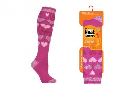 Dámské termo podkolenky Heat Holders Lite Medium - středně teplé, růžová se srdíčky