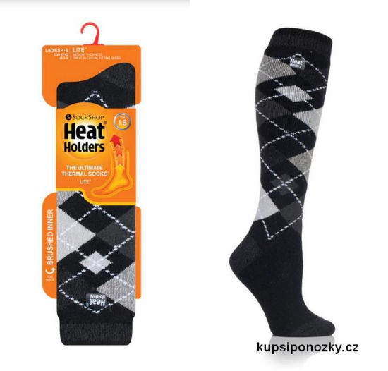 Dámské termo podkolenky Heat Holders Lite Medium - středně teplé, káro černá