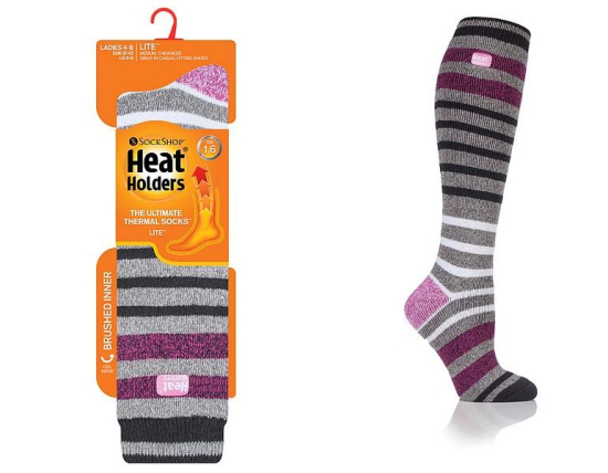 Dámské termo podkolenky Heat Holders Lite Medium - středně teplé, proužkované šedá/růžová/bílá/černá