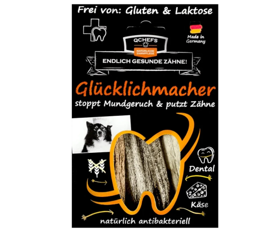 Čtyři lahodné tyčinky na čištění zubů Psí potěšení se sýrem Glucklichmacher